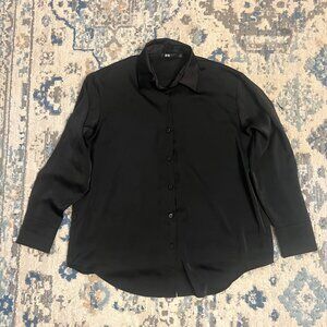 UNIQLO Womens Black Satin Button Up Blouse Sz. Small - LKNW